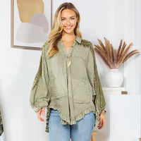 472- Olive Stonewashed Rayon Bat Sleeve Top