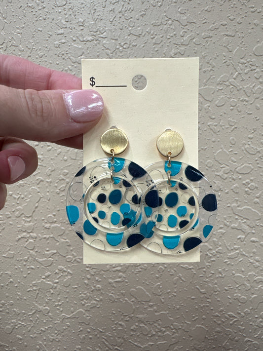 3691- Blue Clear Acrylic Polka Dot Earrings