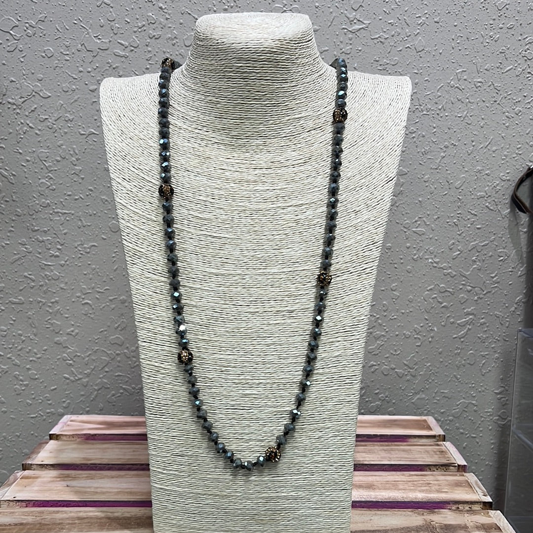 517- Gray Necklace w/ Leopard Detail