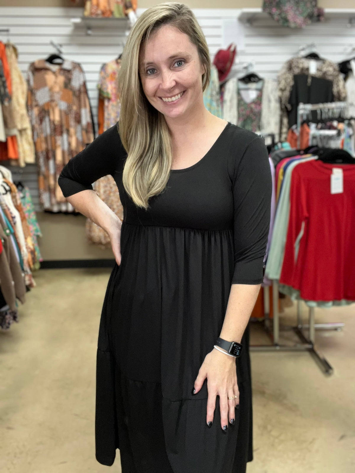 3396- Black Tier Mid Calf Dress