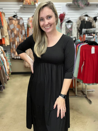 3396- Black Tier Mid Calf Dress