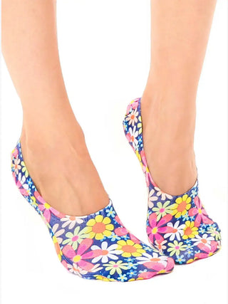 No-Show Liner Socks - Retro Flower Print - Blue