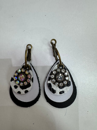 Black, White Cow Print Layered Earrings