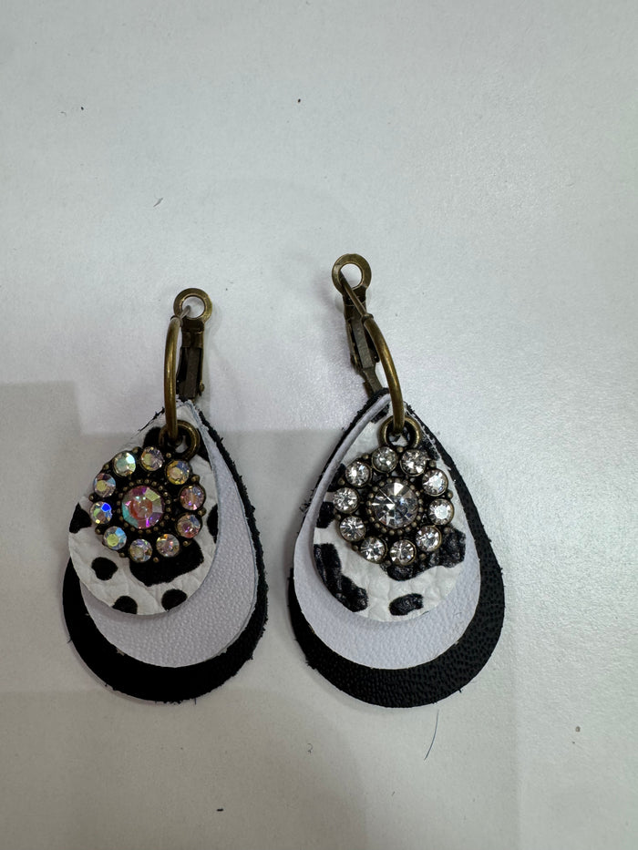 Black, White Cow Print Layered Earrings