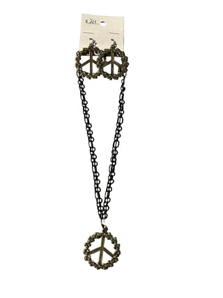 Boho Peace Sign Bronze Necklace Earring Set