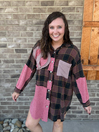 Choco Plaid Peace Out Plaid Patchwork Shirt | POL