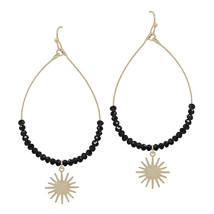 Black Crystal Teardrop with Gold Starbust 2" Earring