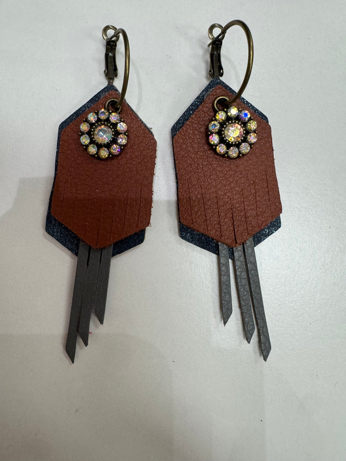 Blue, Gray, Rust Bling Earrings