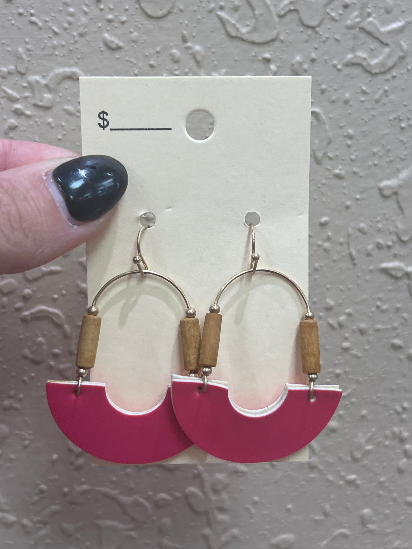 3380- Pink Leather Dangle Earrings