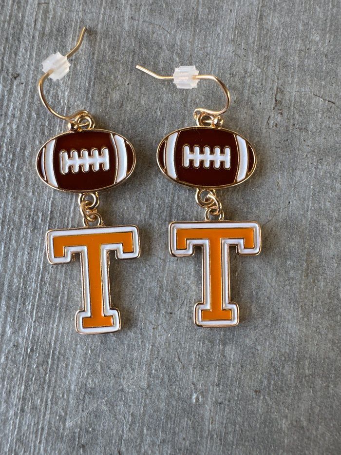 Power T Football Earrings Orange