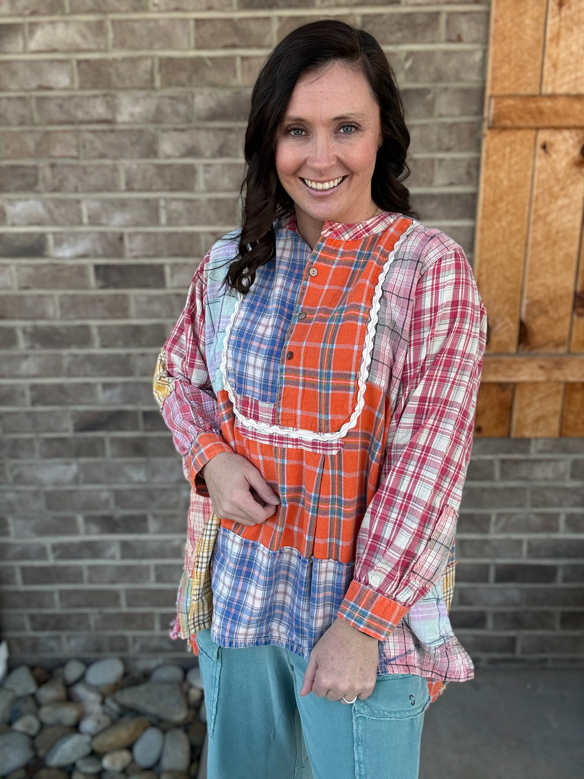 Multi Color Plaid Button Down Blouse by BlueVelvet