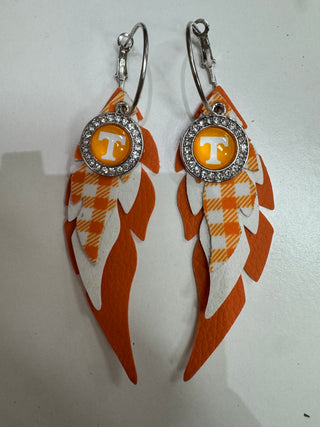 Orange, White, Checked Power T Earrings