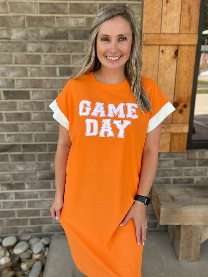 2711- Orange & White GAME DAY Long Straight Dress