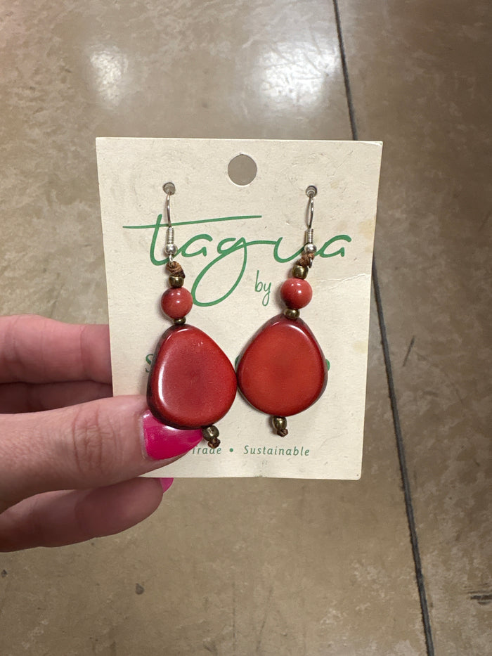 Red Double Nut Tauga Nut Earrings