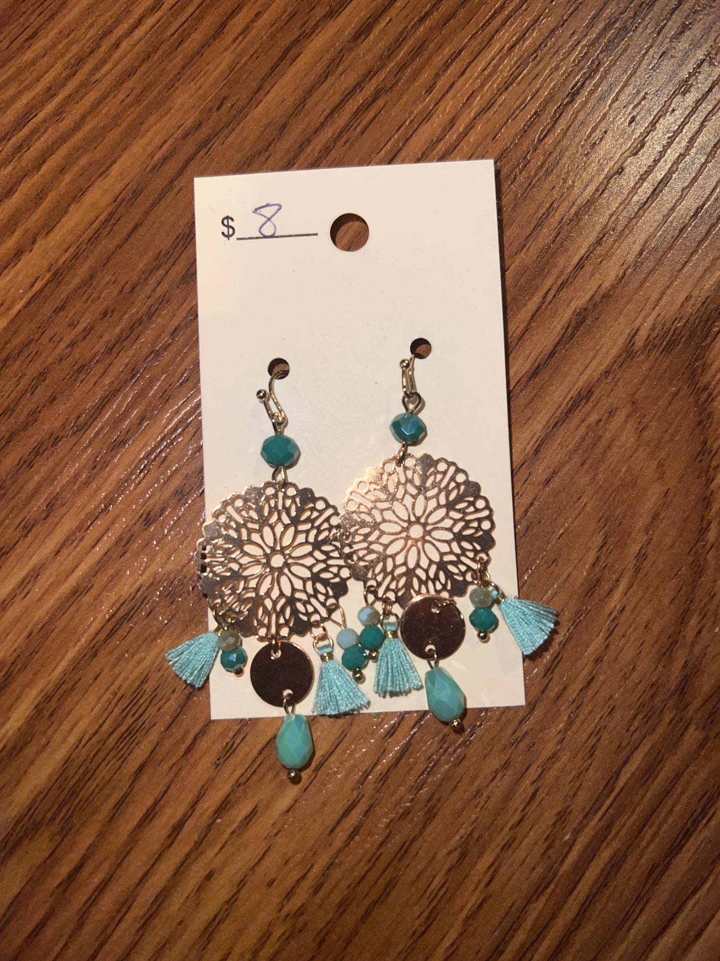 3160- Turquoise Fringe w/ Gold Earrings