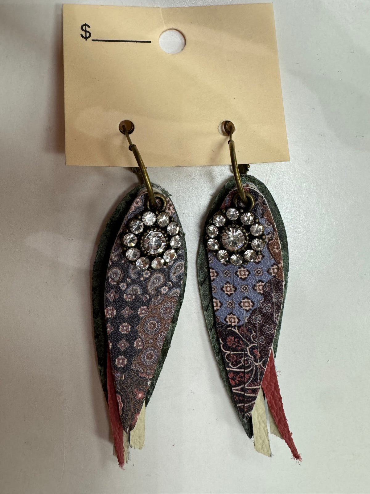 Green, Rose, Cream, Paisley Boho Earrings