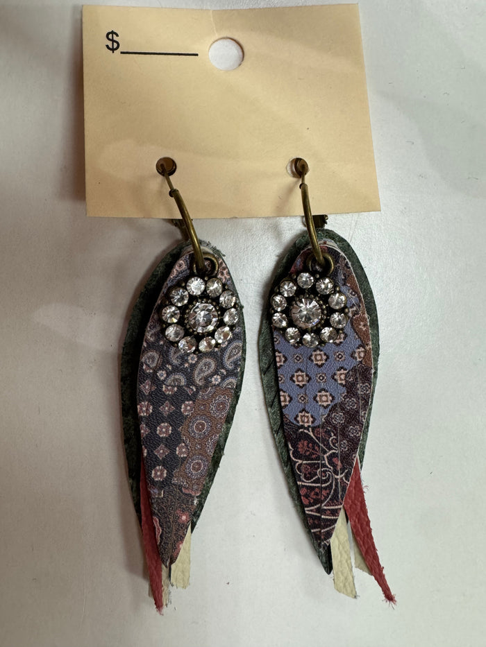 Brown, Rose, Crean, Paisley Layered Earrings