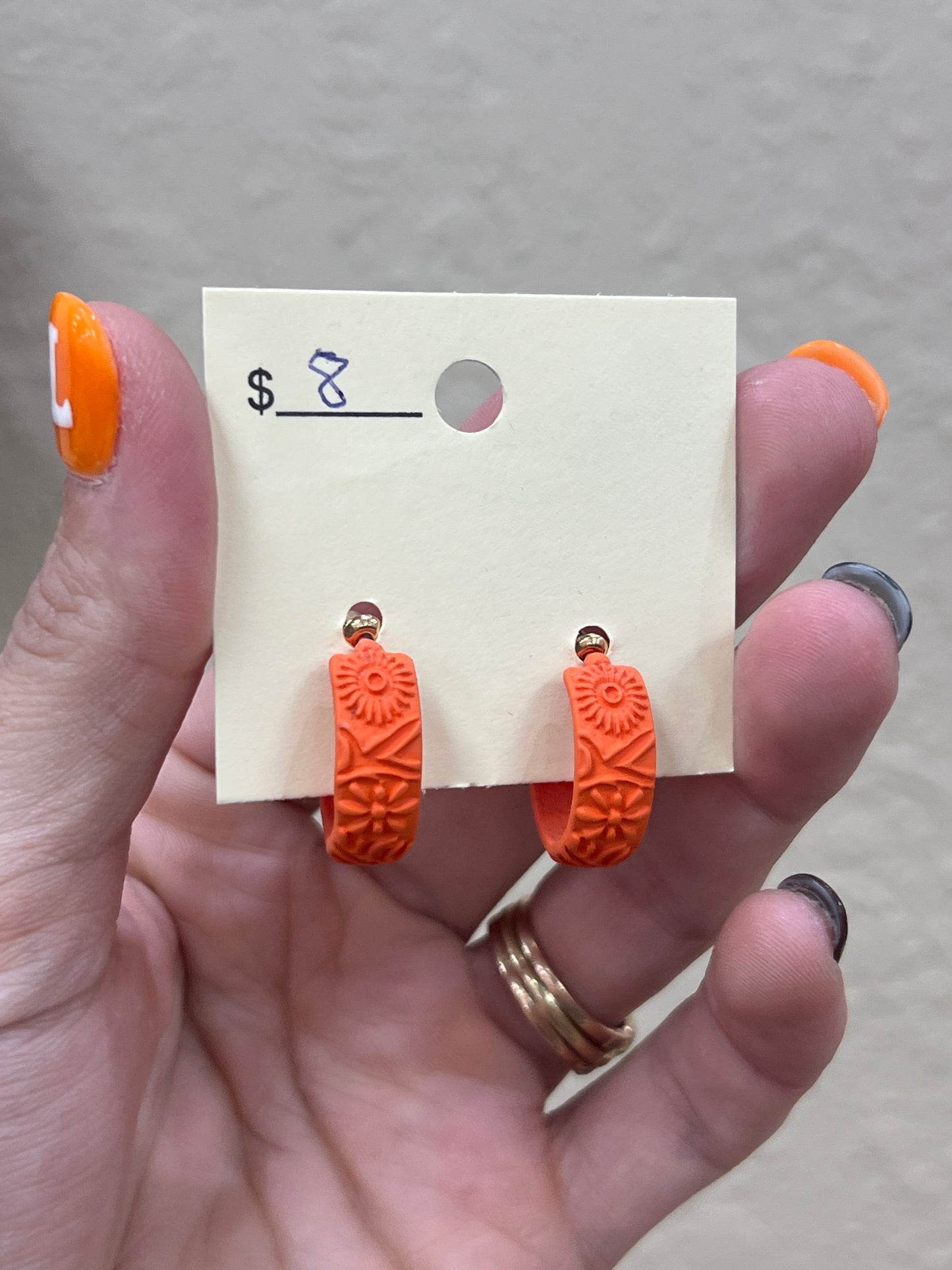 2951- Orange Design Clay Hoop Earrings