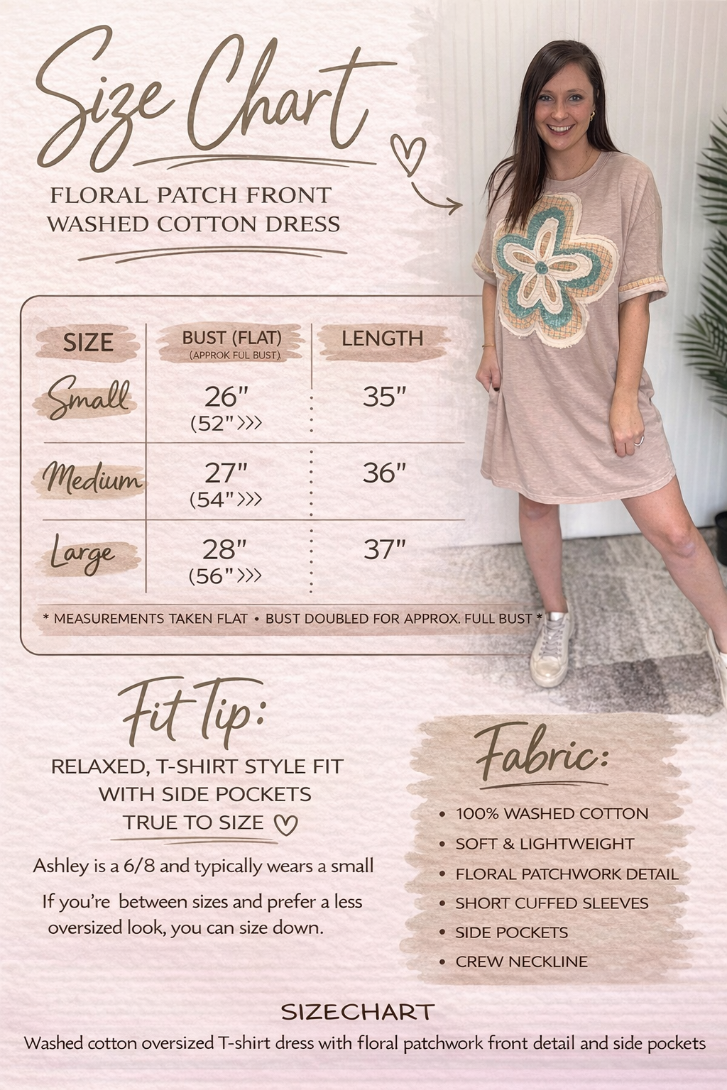 Khaki Floral Patch Front Washed Cotton Dress by Easel