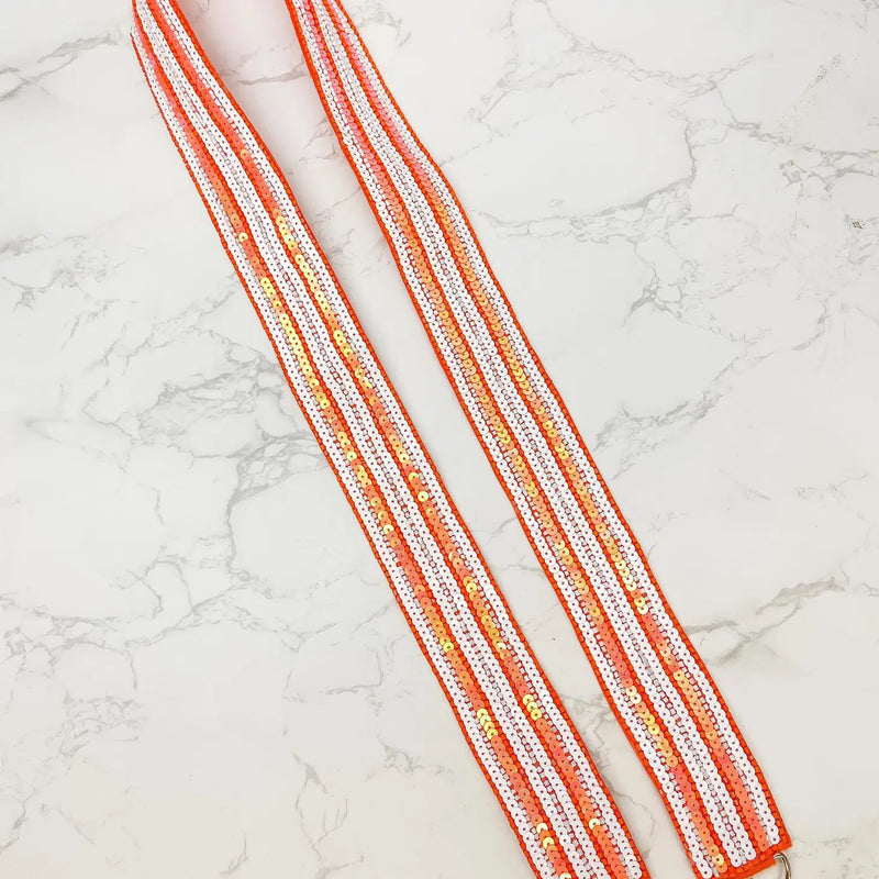 9899- Orange & White Sequence Guitar Strap *TN COLLECTION*