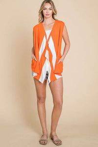 460- Orange & Wite Color Block Drape Vest