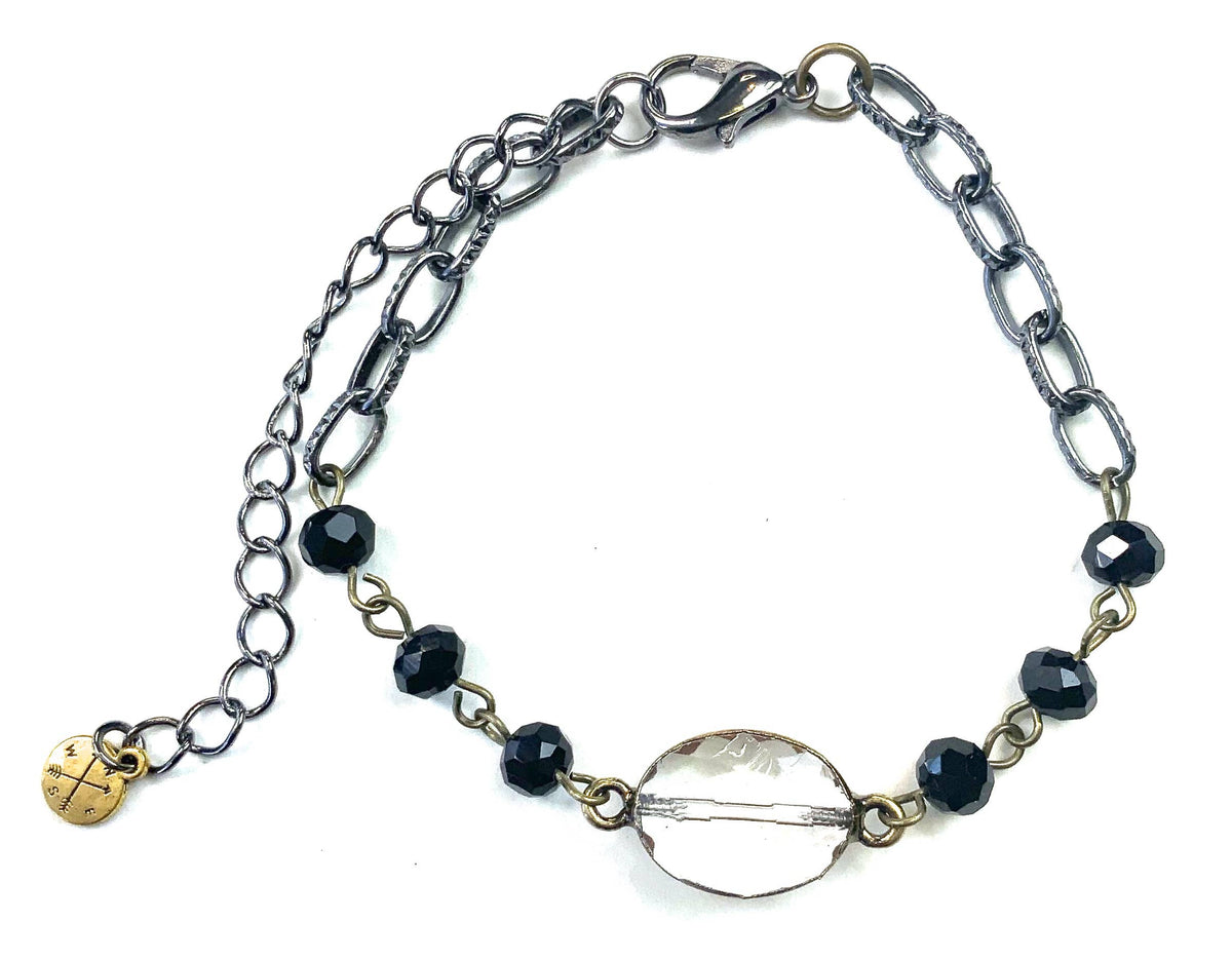 BR-Rosaried & Edged On Chain/Jet Beaded Bracelet