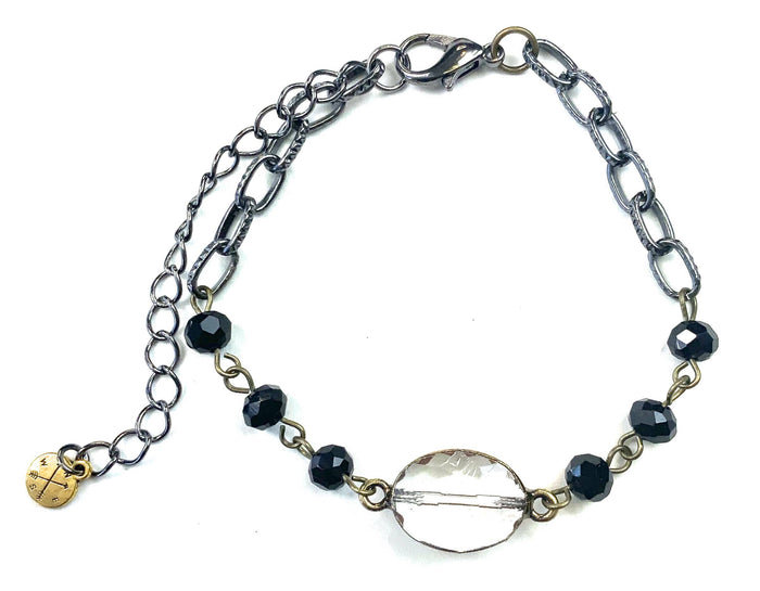 BR-Rosaried & Edged On Chain/Jet Beaded Bracelet