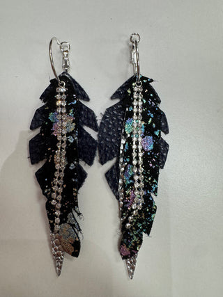 Blue, Silver, Black Bling Hoop Earrings