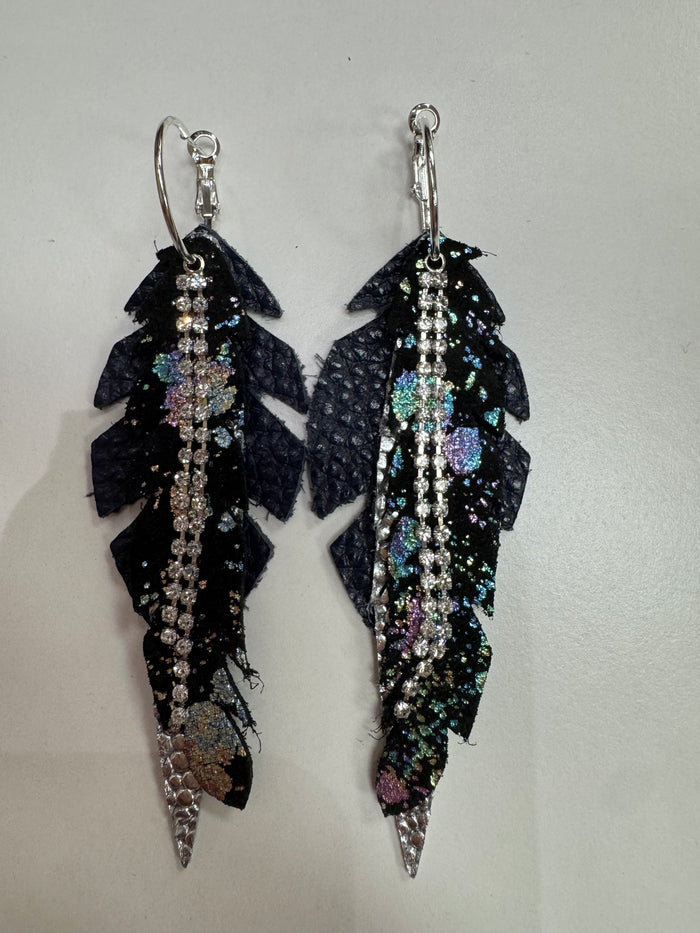 Blue, Silver, Black Bling Hoop Earrings