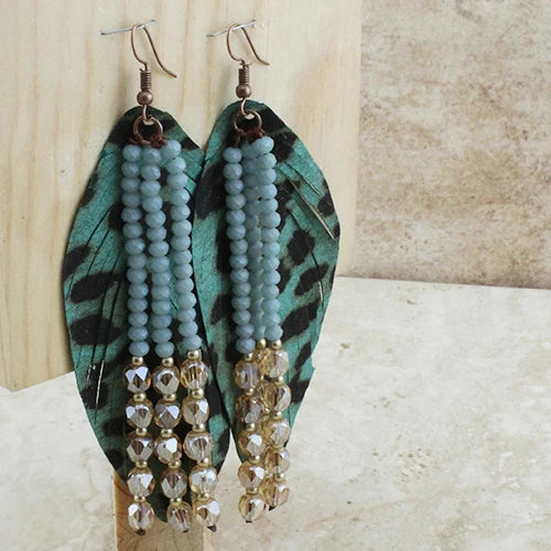 2705- Turquoise Crystal Earrings w/ Faux Leopard