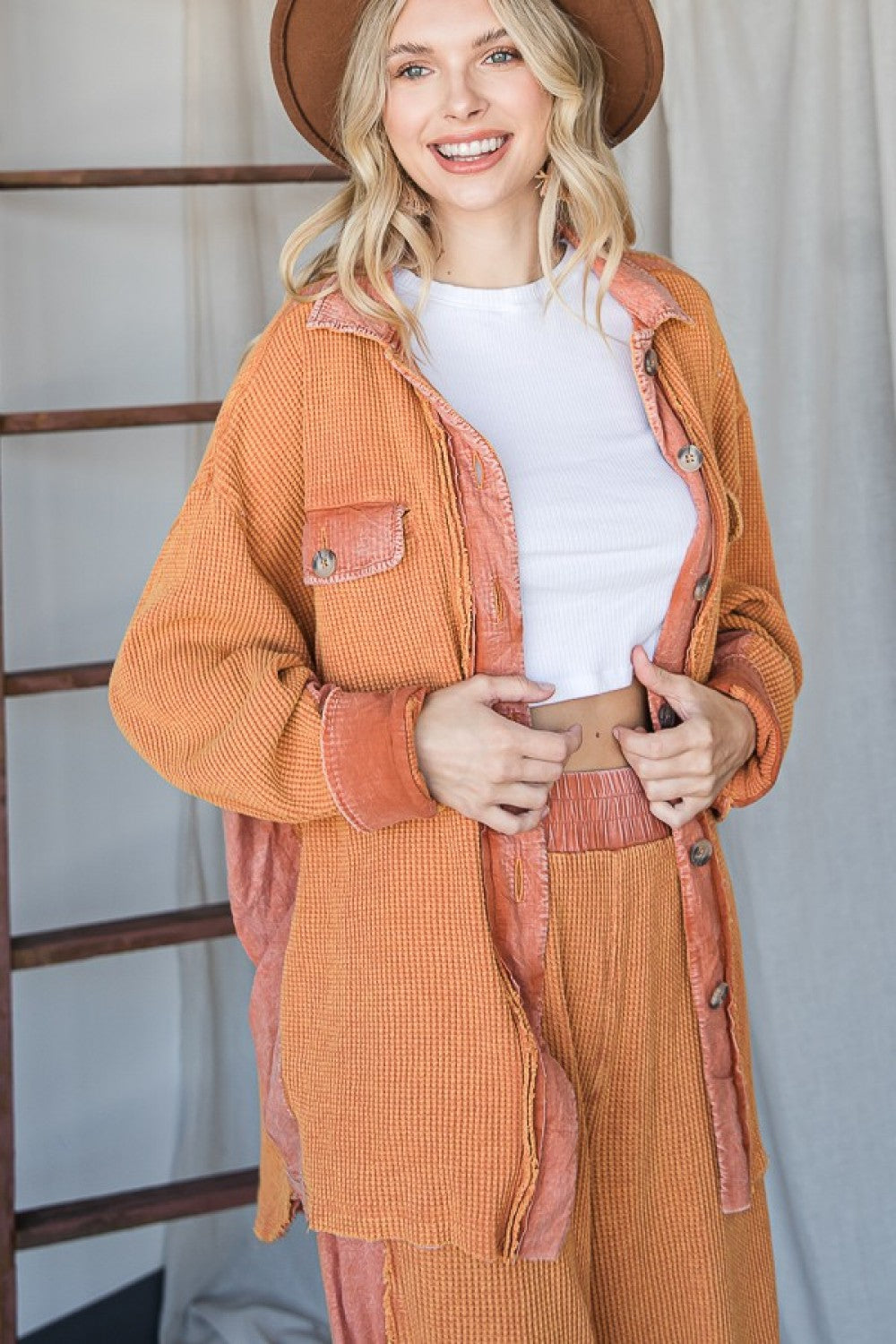 442- Washed Rust Waffle Knit Blazer *OLI & HALI*