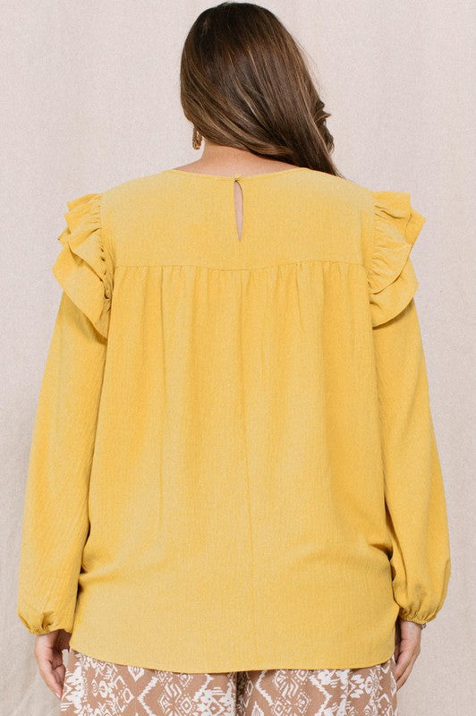 466- Gold Mustard Solid Woven Smocked Blouse