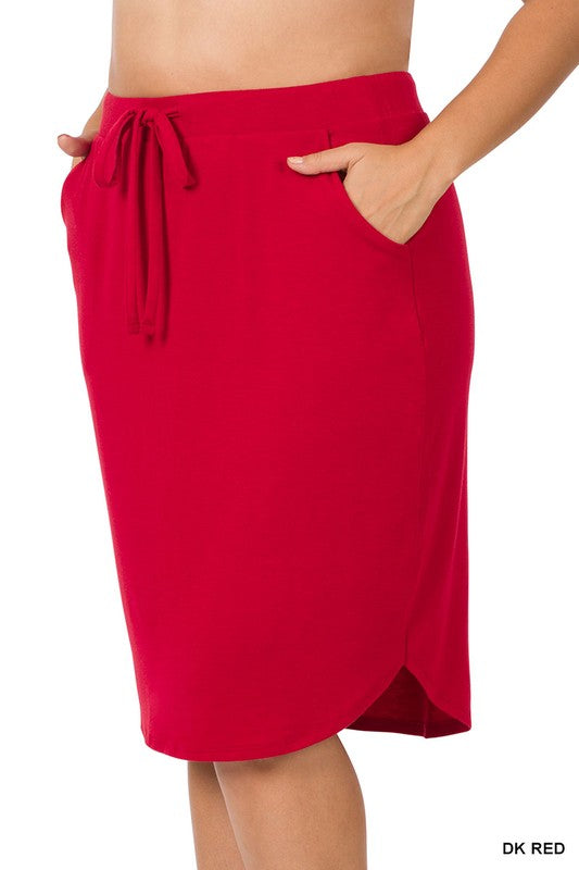 2570- Dark Red Scoop Hem Skirt