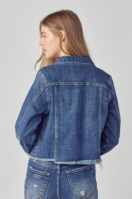 2240- Medium Wash Distressed Vintage Denim Jacket