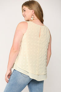 8924- Cream Woven Dot Detail Tank Top