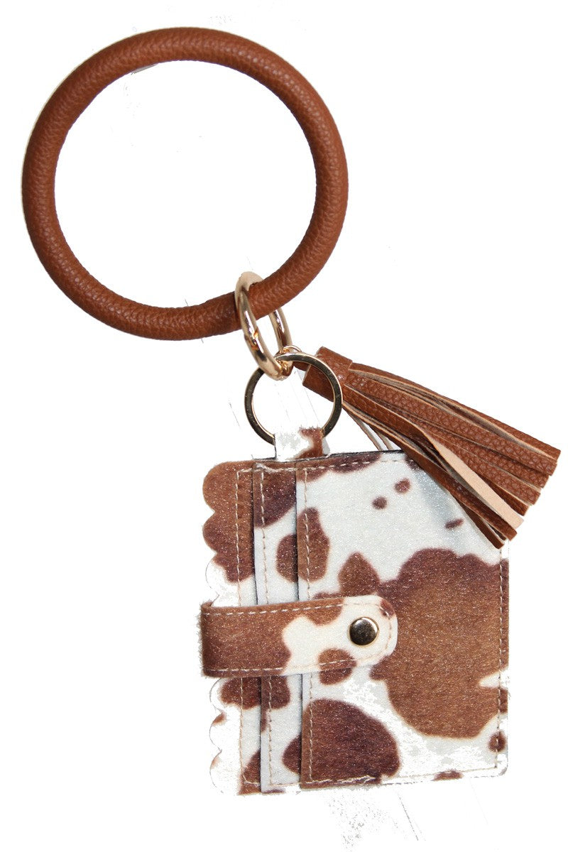 9788- Brown & White Hide O-Ring Keychain w/ Wallet