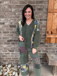 Olive Mineral Washed Boho Block Patch Pants by J. Her
