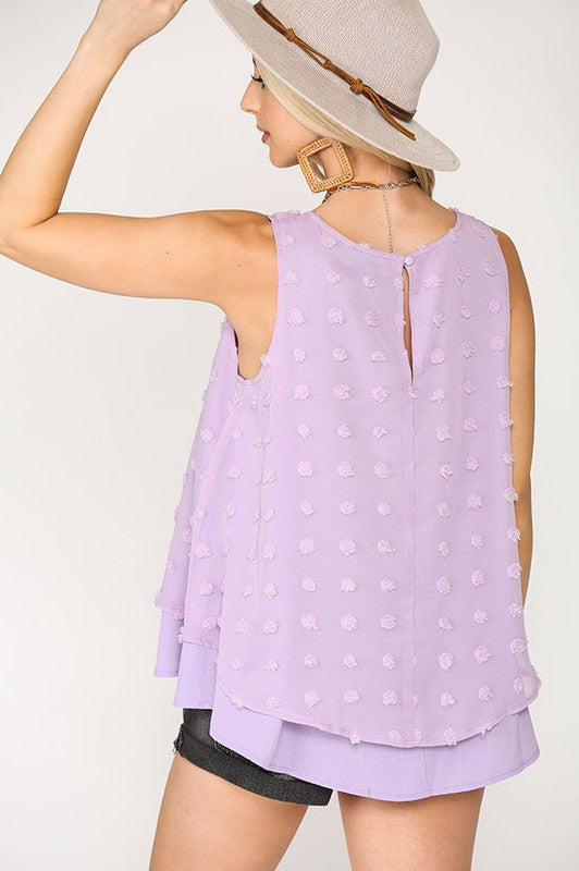 8955- Lilac Woven Dot Detail Tank Top