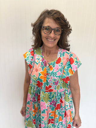 Mint Floral Babydoll Knee Length Dress by Haptics