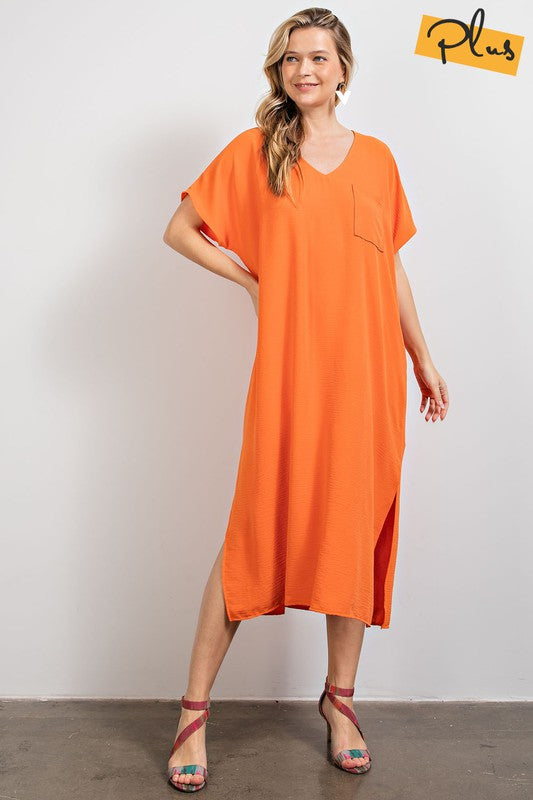 9851- Orange Crinkled Maxi Dress *TN COLLECTION*