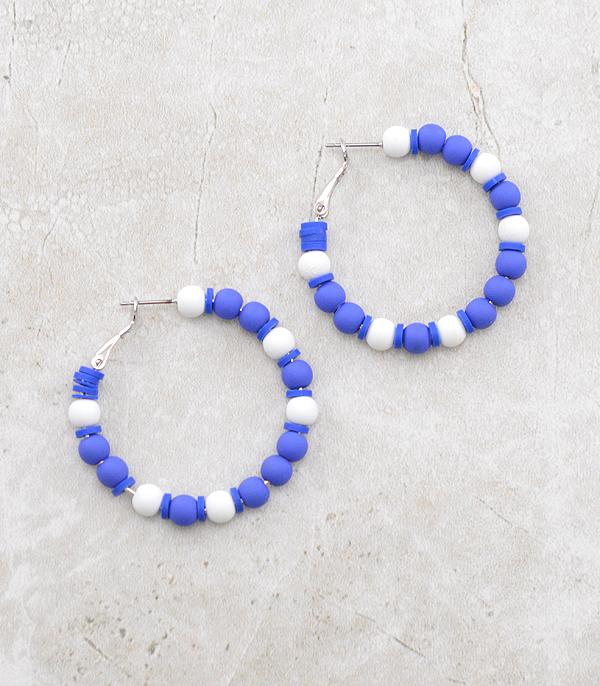 30015- Blue & White Beaded Hoop Earrings