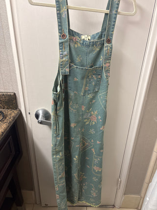 Printed Enzyme Washed Twill Overall Pants