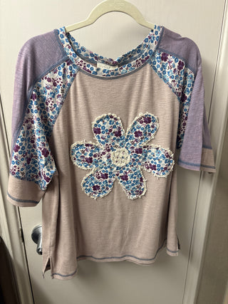 Half Sleeve Daisy Patch Front Print Mix Mineral