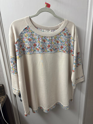 Three Quarter Sleeve Print Mix Terry Knit Mineral