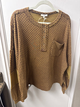 Long Sleeve Polka Dots And Striped Yarn Dye