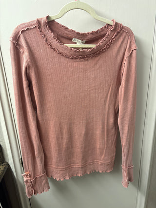 Long Sleeve Textured Knit Mineral Washed Fitted