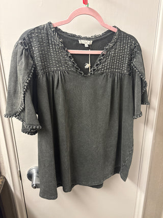 Tulip Short Sleeve Mineral Washed Knit Top