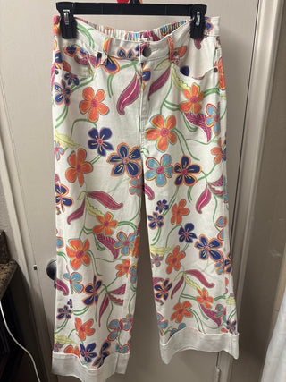 Signature Print Enzyme Washed Stretch Denim Pants