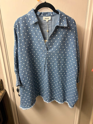 Chambray Polka Dot Top - Light Denim