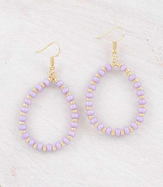 1091- Lavender Beaded Hoop Earrings